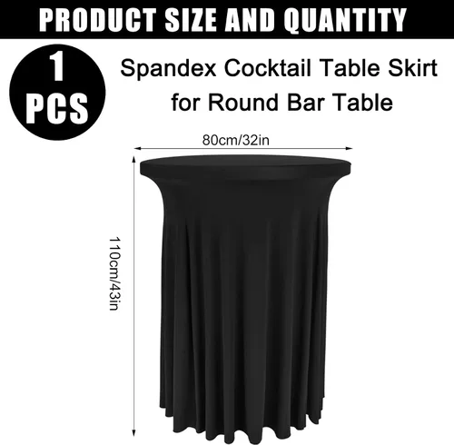 Vista 3 de Spandex Cocktail Table Skirt 32"x 43" Black Stretch Cocktail Table Cover, Washable Round High Top Tablecloth for Bar, Wedding, Party, Events (Black)