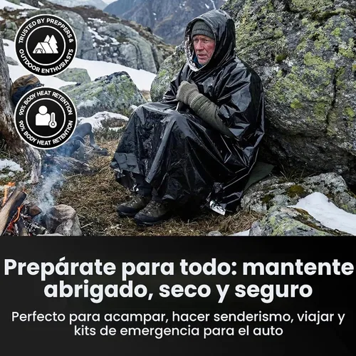 Vista 3 de Wallaby Ponchos de lluvia Mylar de alta resistencia (paquete de 4, negro)