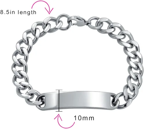 Vista 5 de Bling Jewelry Etiqueta de identificación chapada con nombre, cadena de eslabones cubanos para hombre, nombre personalizado, grabado en tono