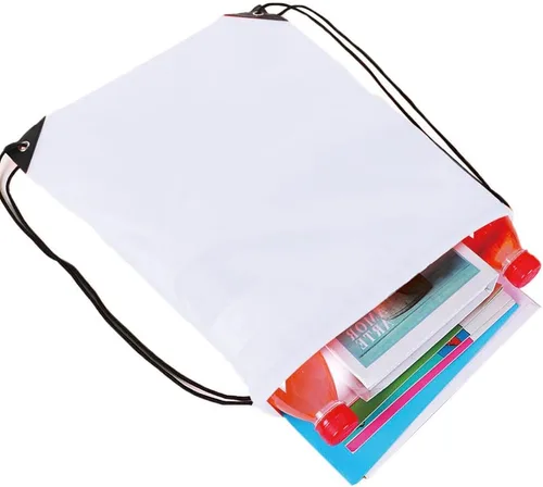 Vista 4 de Mochila con cordón a granel Draw String Bags Cinch Bolsa de poliéster para deporte de gimnasio, Blanco