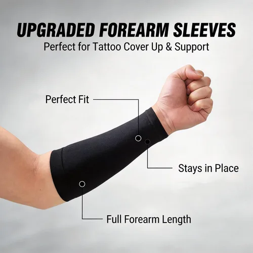 Vista 6 de HiTreasure 1 pieza de fundas de compresión para tatuaje de antebrazo completo para hombres y mujeres (L, negro)