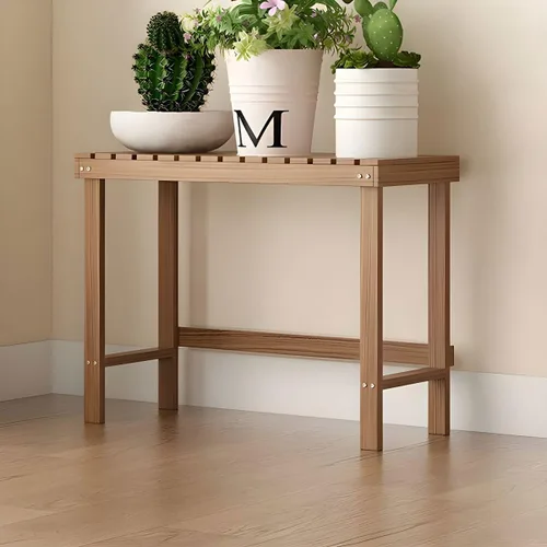 Vista 20 de Soporte rectangular para plantas de madera maciza de 1 nivel, 4 patas, flores, suculentas, rábano verde, de una sola capa, escalera de balcón Marrón