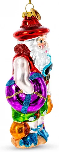 Vista 2 de Adorno navideño de cristal de Papá Noel en la playa