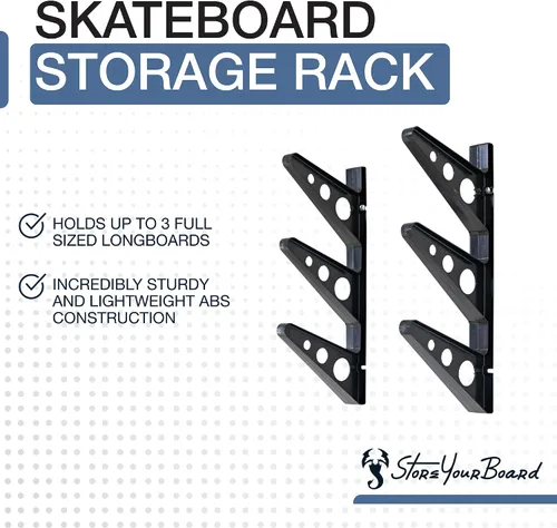 Vista 2 de StoreYourBoard Estante de pared Longboard, almacenamiento triple para Longboard