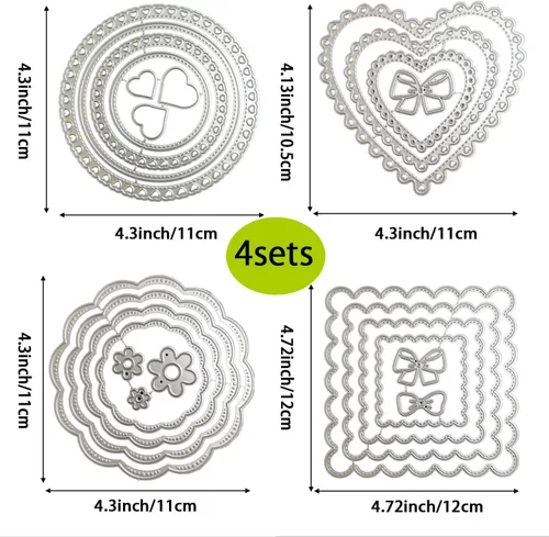 Vista 3 de 4 juegos de troqueles de corte para hacer tarjetas, círculos, corazones, cuadrados, de metal, troquelados, herramienta de álbumes de recortes