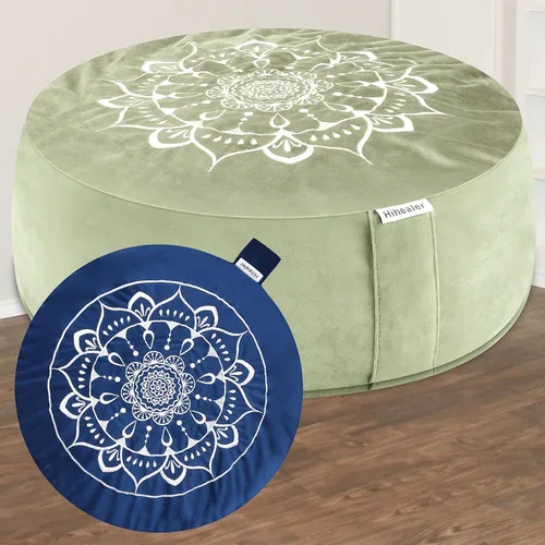 Vista 17 de Juego de cojín de meditación Hihealer grande de terciopelo para piso y cojín de yoga tibetano tradicional para adultos Zafu con relleno de trigo