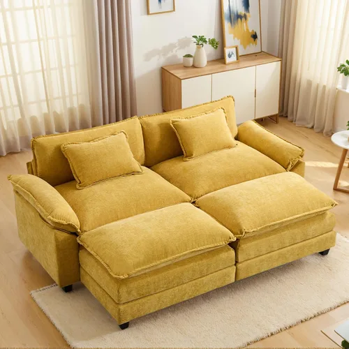 Vista 40 de Sofá Seccional, Sofá Modular Cloud con Otomana, Sofás Cama de Asiento Profundo con Almohadas Decorativas, Cómodo Sofá de Dos Plazas de Chenilla