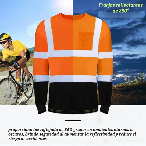 Vista 5 de Zhanmai 6 Pack Long Sleeve Safety Shirt High Visibility Reflective Class 3 Hi Vis Construction Safety Shirt with Pocket