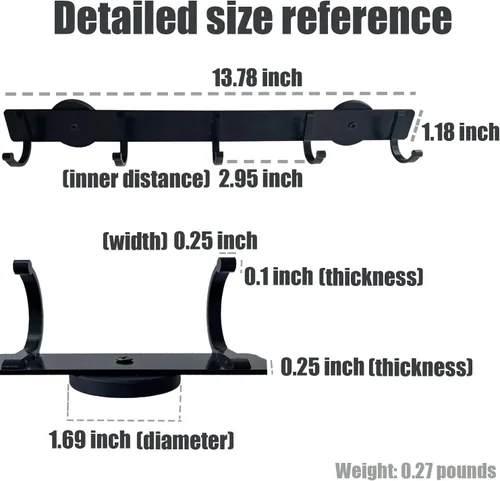 Vista 2 de Ganchos magnéticos para utensilios, almacenamiento para colgar utensilios de pared, estante magnético para refrigerador, metal negro sin gancho