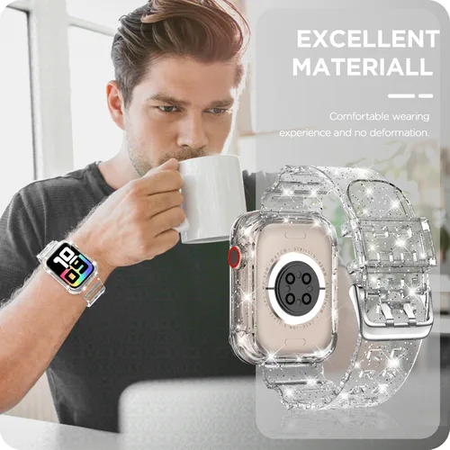 Vista 335 de DABAOZA - Correa transparente compatible con Apple Watch con estuche protector, correa deportiva de TPU con brillo para mujeres y hombres