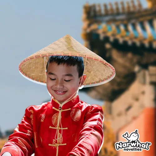 Vista 7 de Narwhal Novelties Sombreros de bambú orientales bambú festivo, paja china y sombreros de paja japoneses para hombres y mujeres, ideales para eventos