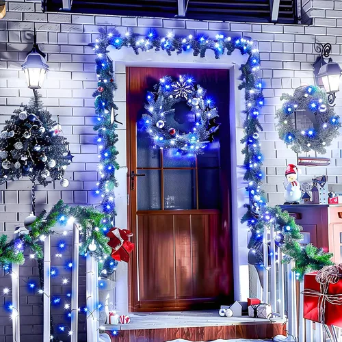 Vista 4 de JMEXSUSS Guirnalda de luces de Navidad de 200 LED azules y blancas, 66 pies, de exterior, expansible, para árbol, fiesta o decoración de hogar