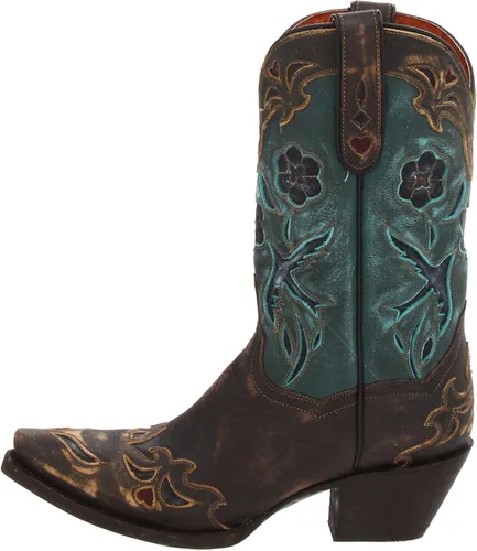 Vista 7 de Dan Post Botas casuales para mujer Blue Bird Floral Tooled-Inlay Snip Toe Casual Mid Calf Tacón medio 2-3" - Marrón