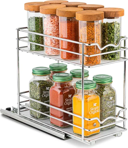 Vista 14 de Organizador de especias extraíble para gabinete – resistente cromado deslizante para especias 14 in de ancho x 10 3/8 in de profundidad x 2 1/8 in