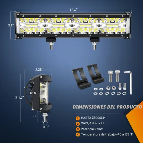 Vista 2 de Nilight Barra de luz LED de disparo lateral, 12 pulgadas, triple fila, luces combinadas spot flood, iluminación de trabajo con interruptor