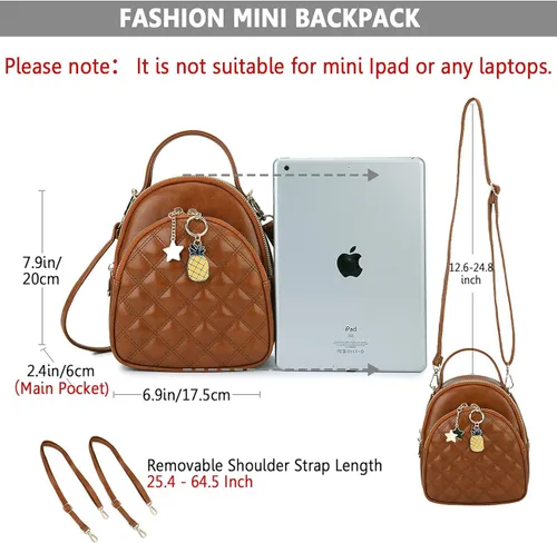 Vista 3 de VONXURY - Mochila de piel pequeña convertible, informal, de viaje, para mujeres y niñas