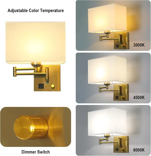 Vista 4 de Plug in Swing Arm Wall Sconce, Wall Lights for Living Room