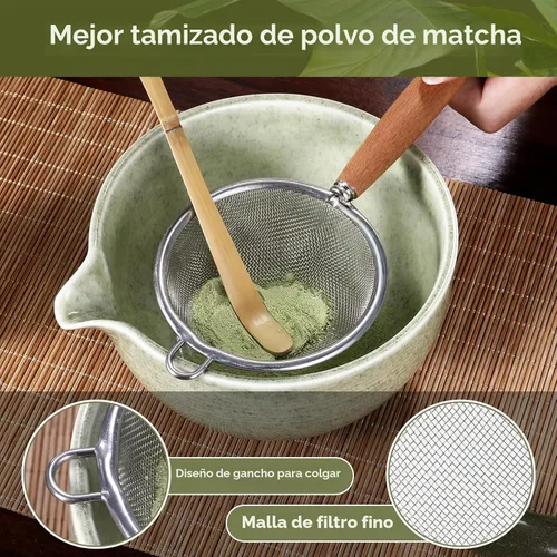 Vista 5 de Juego de 10 batidores de matcha, kit tradicional japonés de matcha con batidor de bambú, cuenco de cerámica para matcha con boquilla de vertido, kit