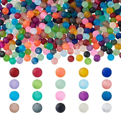 Vista 32 de Craftdady - 500 piezas de cuentas de vidrio redondas de 4 mm esmeriladas transparentes con cristal mate. Cuentas de vidrio esféricas pequeñas y 20