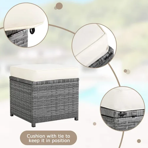 Vista 7 de HAPPYGRILL Juego de muebles de mimbre de ratán de 7 piezas, juego de muebles de patio al aire libre con cojines, juego de sofá de ratán con mesa