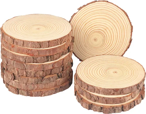 Vista 20 de 4 piezas de rodajas de madera natural de 10-12 pulgadas, círculos de madera de pino sin terminar con corteza para posavasos, manualidades DIY