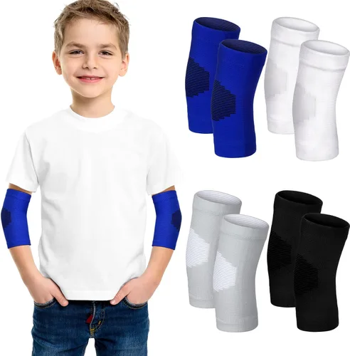 Vista 9 de Lenwen 4 Pares de Coderas de Codo para Niños, Manga de Compresión de Brazo, Manga de Protección de Codo Tejida para Gimnasio, Protectores para Niños