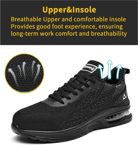 Vista 2 de Zapatos de punta de acero para hombre, zapatos de trabajo de seguridad antideslizantes ligeros y cómodos para hombre, calzado a prueba de pinchazos