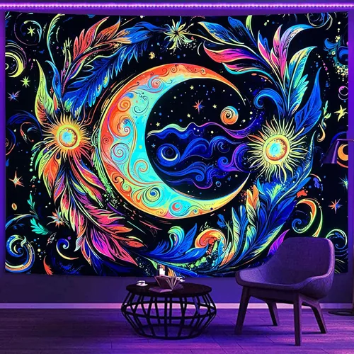 Vista 11 de Spenlife Blacklight - Fantástico tapiz de gato negro, tapiz de pared de gato reactivo que brilla con rayos UV para decoración de habitación, tapiz