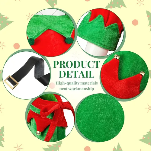 Vista 3 de Girls Women Christmas Elf Costume Set Santa's Helper Costume Xmas Festive Outfit with Elf Hat Shoes Belt Striped Stockings