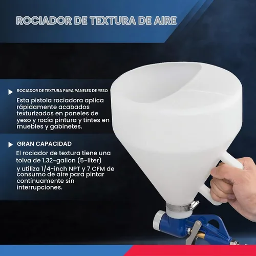 Vista 2 de Hiltex 31229 pistola de rociado texturada neumática, tolva de 1.2 galones