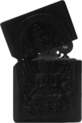 Vista 4 de Carcasa exterior de encendedor tallado en madera negra de ébano natural para kit de inserción Zippo (1000 brazos Avalokiteshvara de la diosa 3#)