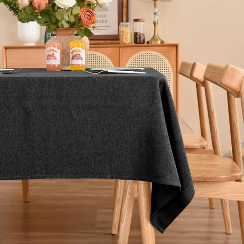 Vista 24 de Mantel rectangular de lino texturizado de 47 x 63 pulgadas, impermeable, a prueba de derrames, lavable, sin arrugas, mantel para mesa de comedor