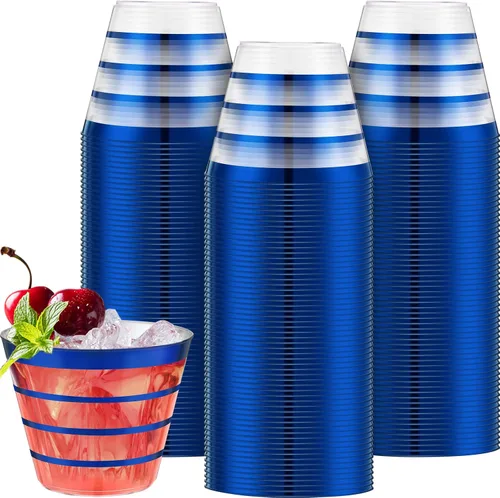 Vista 14 de Gejoy 50 vasos de plástico a rayas negras de 9 onzas, desechables a granel, vasos de plástico duro para beber, vasos para bodas, reuniones, Negro