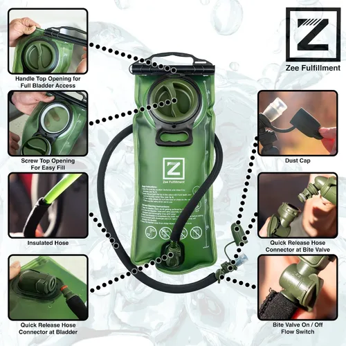 Vista 2 de Zee Best Hygienic Hydration Bladder Hygienic Features: Easy-to Clean, Dual Wide Openings, Multiple Mouthpieces w/ Quick-Connect, BPA-Free, Leakproof