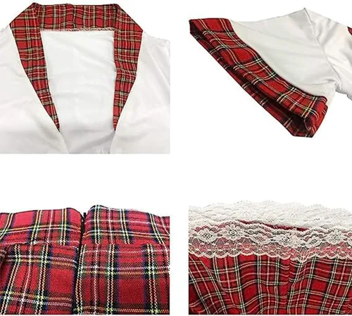 Vista 6 de Disfraz de falda a cuadros para mujer, talla grande, disfraz de estudiante, traje de enfermera, lencería sexy para juegos de rol, babydoll