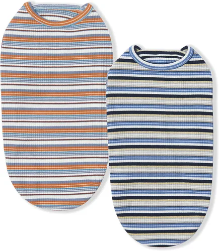 Vista 3 de Camisas para perros, chaleco de algodón a rayas, ropa elástica sin mangas para perros pequeños, paquete de 2 camisetas suaves y transpirables