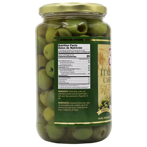 Vista 2 de Flora Foods Aceitunas italianas Castelvetrano sin hueso Aceitunas sicilianas 19 oz (530g) 100% italianas Todo natural Sin OMG Cosecha