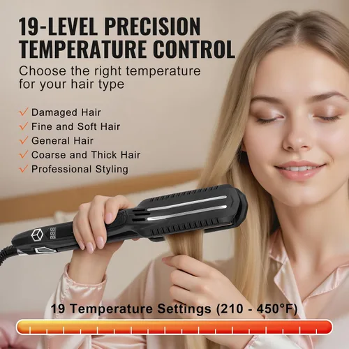 Vista 5 de Happybuy Plancha de pelo de titanio, ¡tu compañero de peinado ideal! Esta plancha de 1.5 pulgadas cuenta con calefacción por infrarrojos, una