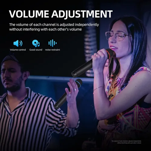 Vista 4 de D Debra Audio AU200 Pro UHF Sistema de micrófono inalámbrico de 2 canales con micrófonos de diadema lavalier inalámbricos de mano, receptor