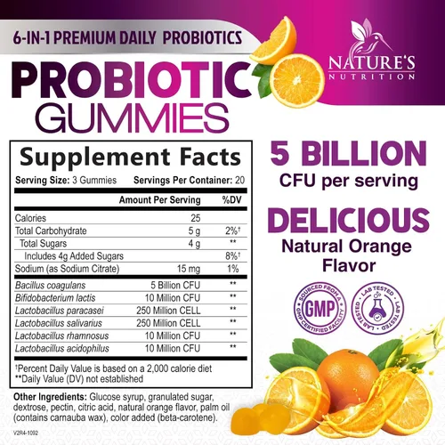 Vista 2 de Gomitas de probióticos para la salud digestiva, 6 cepas únicas para apoyo inmunológico diario y salud intestinal, apoya el estreñimiento, los gases