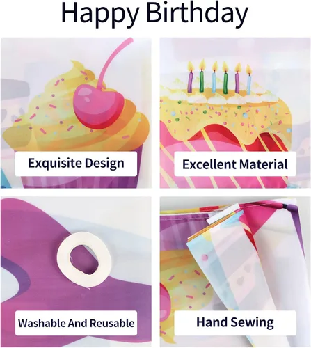 Vista 3 de HAMIGAR Fondo de pancarta de feliz cumpleaños de 6 x 4 pies, decoraciones de cumpleaños de 3 años, suministros de fiesta para niñas y niños, colorido