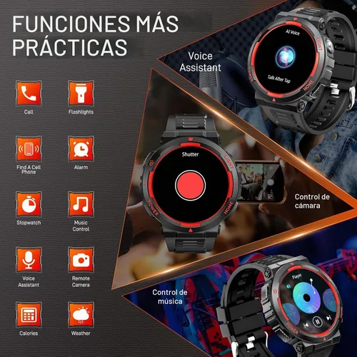 Vista 8 de Relojes inteligentes militares para hombres (respuesta/hacer llamadas) con linterna LED 3ATM resistente al agua reloj inteligente con más de 100