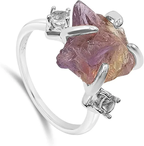 Vista 14 de Anillo de cristal crudo real con piedra natal, plata de ley, oro blanco, regalo de joyería para ella, regalo de Navidad, Día de la Madre