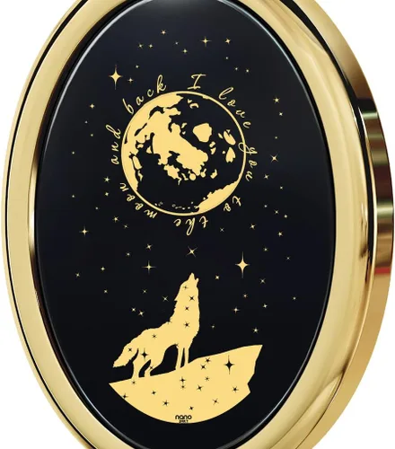 Vista 2 de I Love You to the Moon and Back Necklace Pure Gold Inscribed with Nostalgic Howling Wolf and Stars on Onyx Gemstone Romantic Pendant for Women, 18