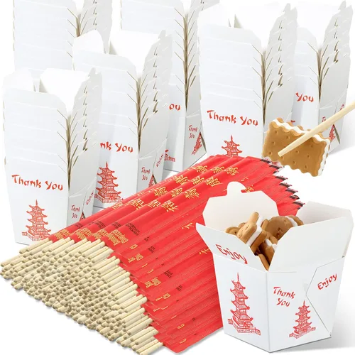 Vista 8 de Sabary 50 juegos de cajas chinas de 8 onzas para llevar con palillos, recipientes de papel de pagoda para alimentos con palillos desechables