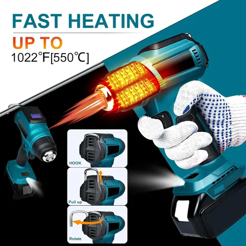 Vista 2 de Pistola de calor inalámbrica para batería Makita de 18V, pistola de aire caliente de soldadura de 350W con calentamiento rápido de 122℉-1022℉