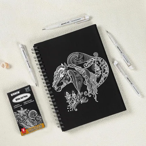 Vista 5 de Qionew Bolígrafos de gel blancos, 1mm, 0.7mm de punta fina con tinta opacas blancas archivables para dibujo en papel negro, resaltado artístico