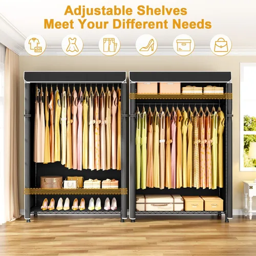 Vista 4 de ULIFHOME H5C Plus - Perchero con tapa, armario portátil para colgar ropa, percheros cubiertos de alta resistencia, percheros con estantes, carga