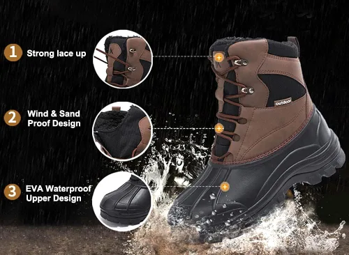 Vista 4 de UPSOLO Mens Duck Boots Winter Snow Boot Waterproof Insulated Anti-Slip Fully Fur Lined Casual Lightweight