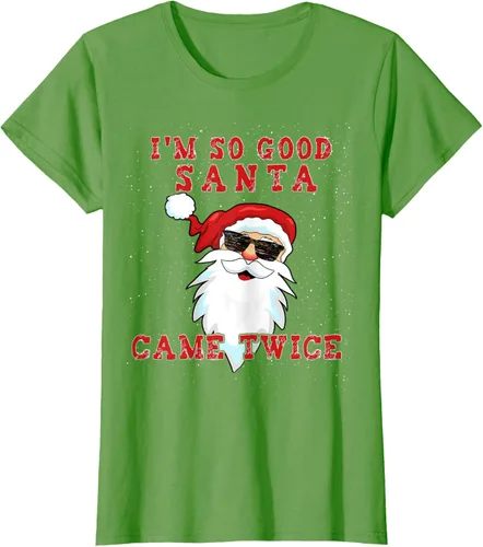 Vista 3 de Camiseta de Navidad para mujer con texto en inglés «I'm So Good Santa Came Twice» Negro